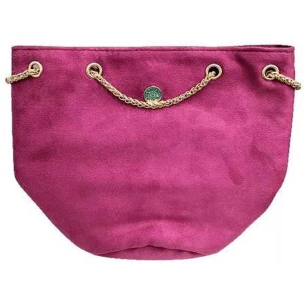 Vintage Magenta Pink Suede Bucket Bag Gold Chain Drawstring CC Logo Charm